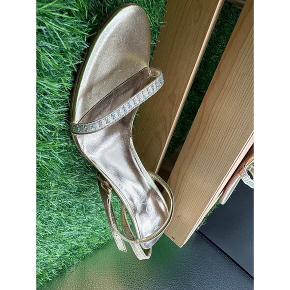 ALDO Ankle Strap Heels- Gold/Rhinestone-Size 40EU/ 9W - Picture 2 of 10